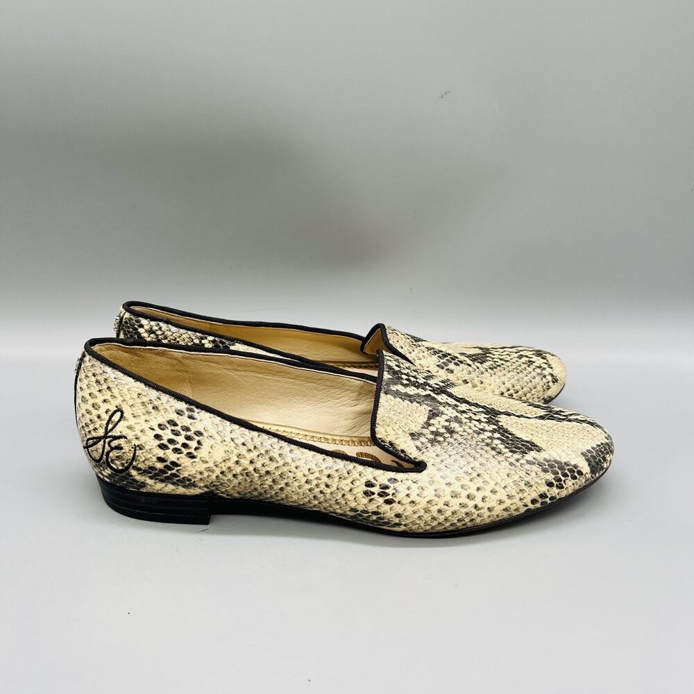 Sam Edelman Shoes Womens 8.5 Beige Snake Print Leather Loafer Flats Slip On